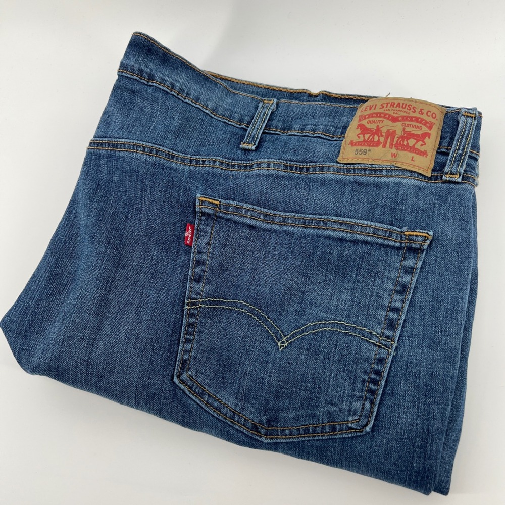 Levis 559 Mens Relaxed Straight Leg Blue Jeans W54 L32 Medium Wash Stretch